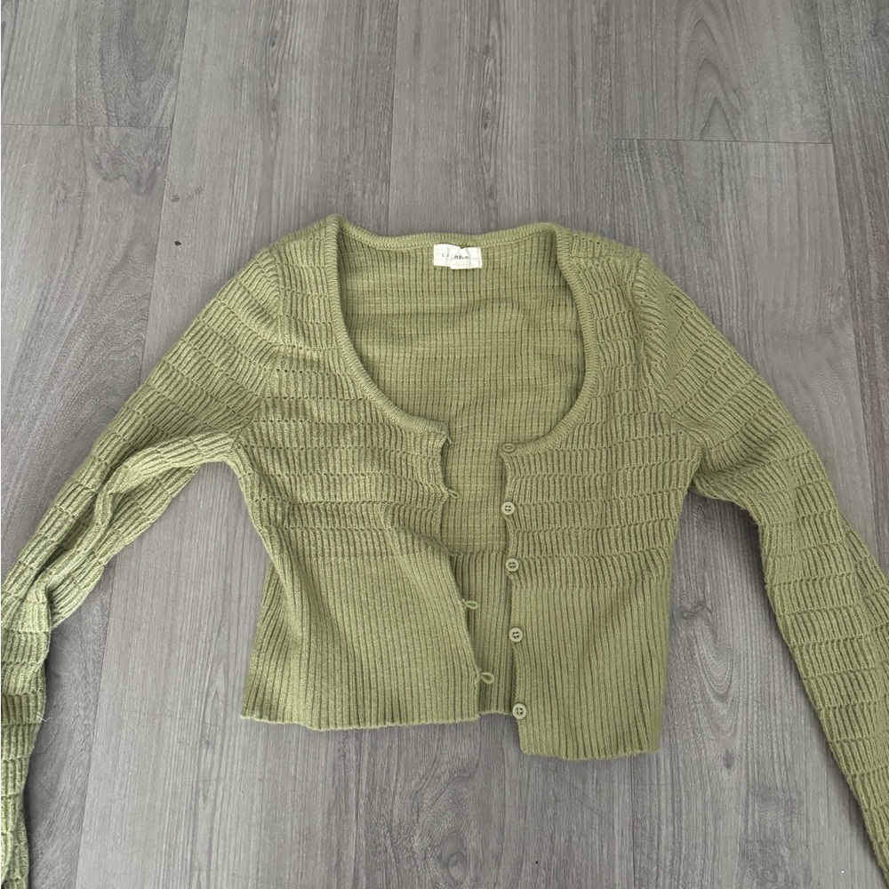 Cropped Olive Green Knit Button-Up Sweater - Pacsun